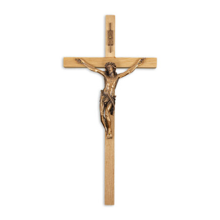 Oak Wood Wall Crucifix, 12"