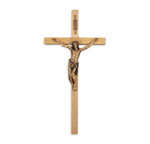 Oak Wood Wall Crucifix, 12"