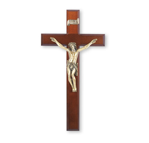 Dark Cherry Wood Wall Crucifix, 12"
