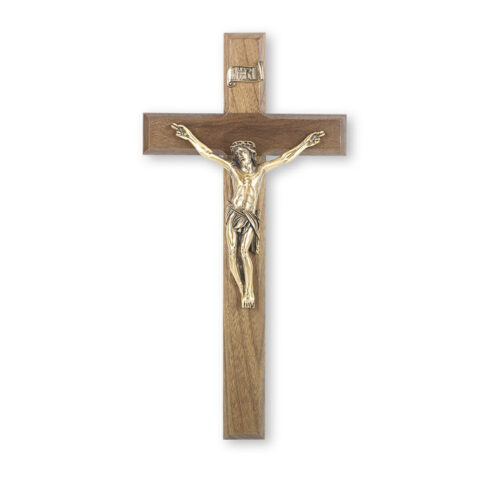 Walnut Wood Wall Crucifix, 12"