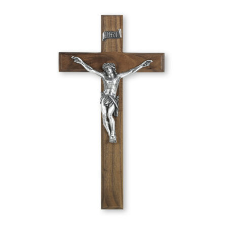 Walnut Wood Wall Crucifix, 12"