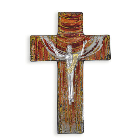 Red and Gold Glass Risen Cross, 7"
