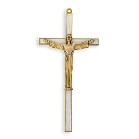 Gold Plated Pearlized Risen Cross, 7"
