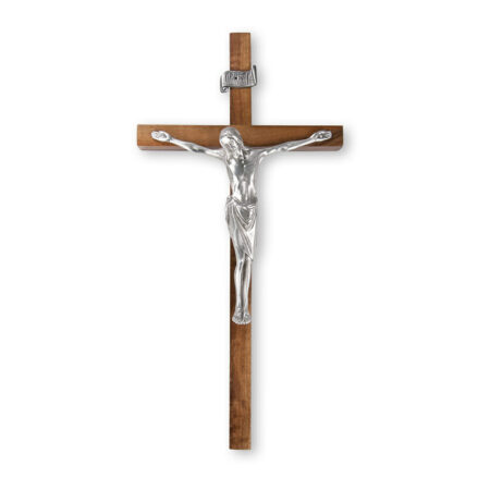 Walnut Wood Wall Crucifix, 12"