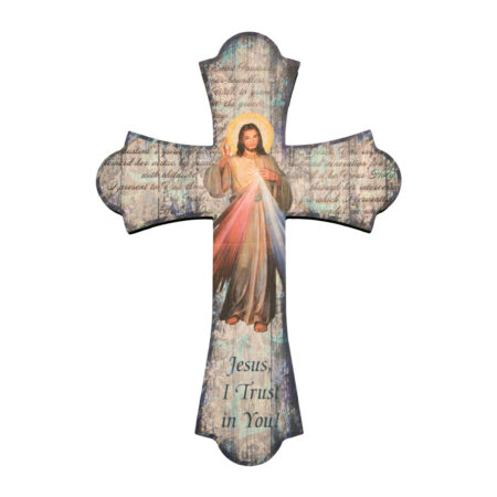 Divine Mercy Wood Cross, 10"