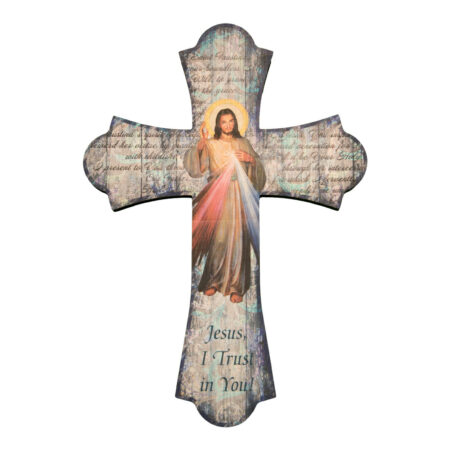 Divine Mercy Wood Cross, 12"