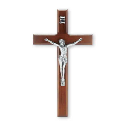 Walnut Wood Wall Crucifix, 10"