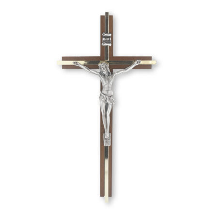 Walnut Wood Wall Crucifix, 10"