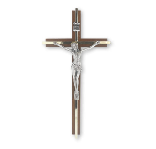 Walnut Wood Wall Crucifix, 10"