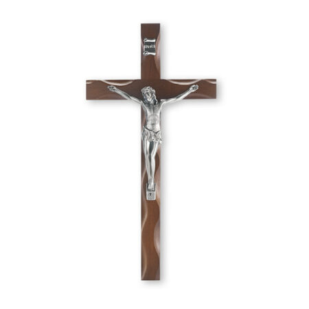 Walnut Notched Wood Wall Crucifix, 10"