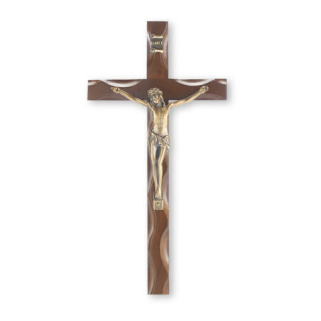 Walnut Notched Wood Wall Crucifix, 10"