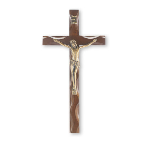 Walnut Notched Wood Wall Crucifix, 10"