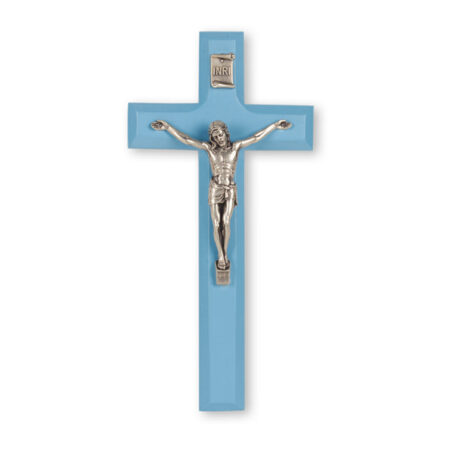 Blue Wood Crucifix, 7"