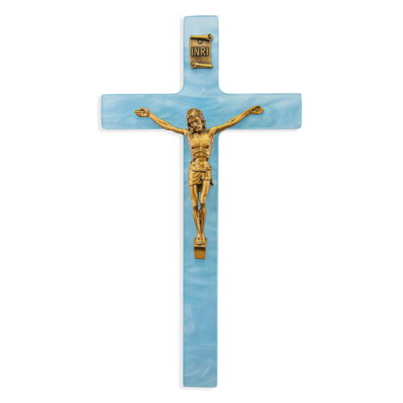 Blue Pearlized Crucifix