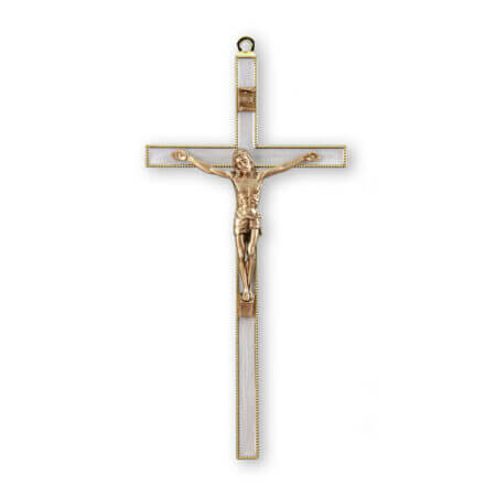 Gold-Plated Pearlized Wall Crucifix, 7"