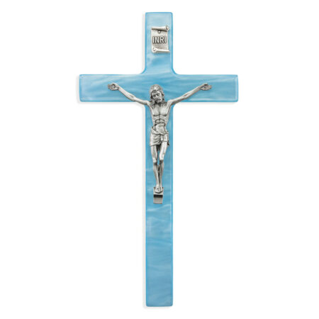 Blue Pearlized Crucifix, 7"