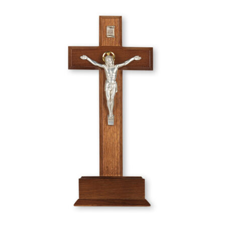 Walnut Wood Standing Crucifix, 10"