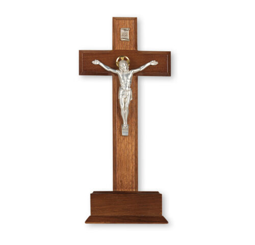 Walnut Wood Standing Crucifix, 10"