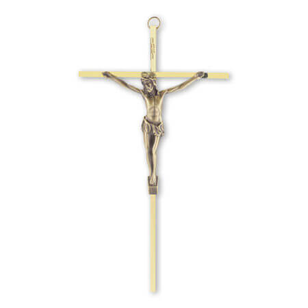 Brass Finish Wall Crucifix, 10"