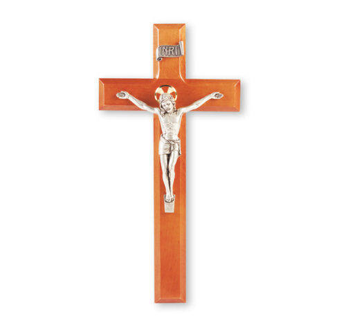 Natural Cherry Wood Wall Crucifix, 11"