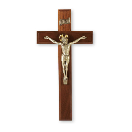 Walnut Wood Wall Crucifix, 11"