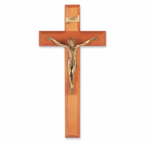 Natural Cherry Wood Wall Crucifix, 11"
