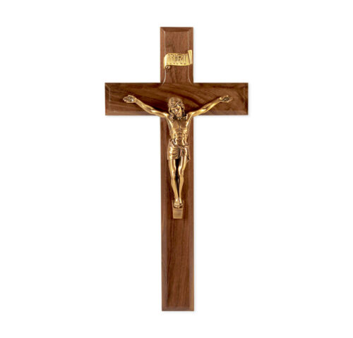 Walnut Wood Wall Crucifix, 11"