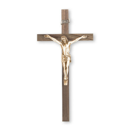 Walnut Wood Wall Crucifix, 10"