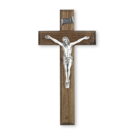 Walnut Wood Wall Crucifix, 10"