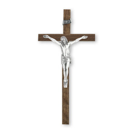 Walnut Wood Wall Crucifix, 10"