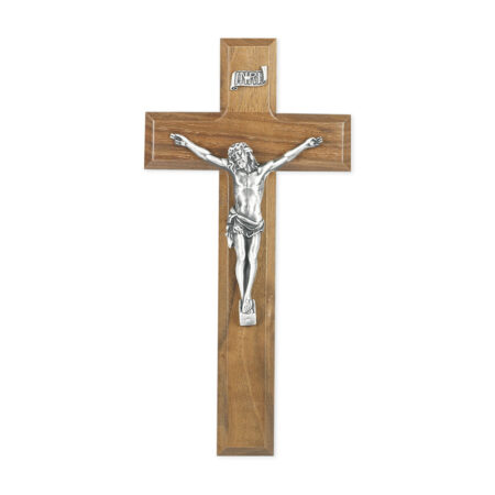 Genuine Walnut Wood Wall Crucifix, 9"