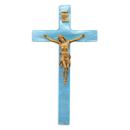 Blue Pearlized Crucifix, 7"