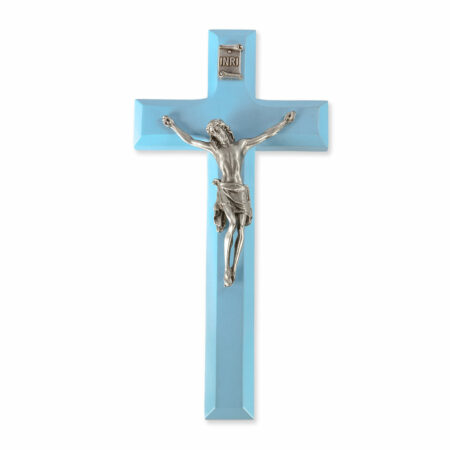Blue Wood Crucifix, 7"