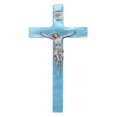 Blue Pearlized Crucifix, 7"