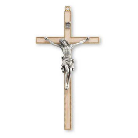 Gold-Plated Pearlized Wall Crucifix, 7"