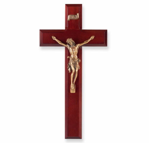 Dark Cherry Wood Wall Crucifix, 10"