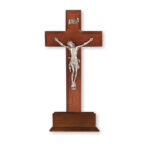 Dark Cherry Wood Standing Crucifix, 10"