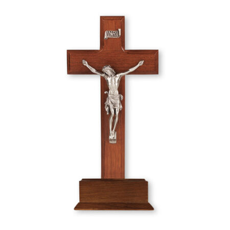 Dark Cherry Wood Standing Crucifix, 10"