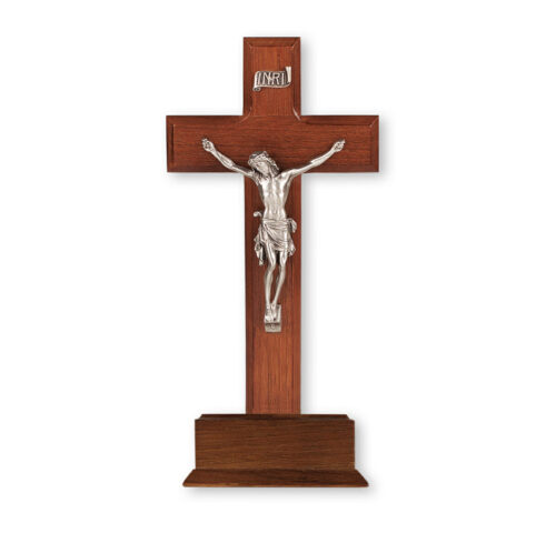 Dark Cherry Wood Standing Crucifix, 10"