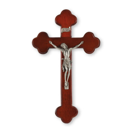 Dark Cherry Wood "Latin Style" Wall Crucifix, 10"