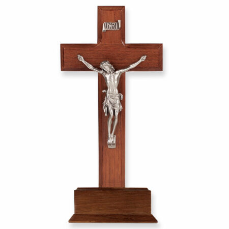 Walnut Wood Standing Crucifix, 10"