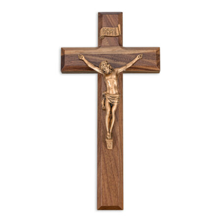 Walnut Wood Wall Crucifix, 10"