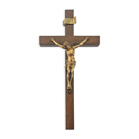 Walnut Wood Wall Crucifix, 10"