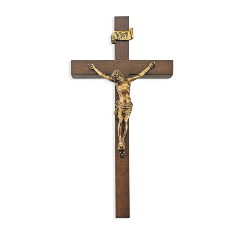 Walnut Wood Wall Crucifix, 10"