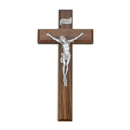 Walnut Wood Wall Crucifix, 10"