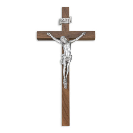 Walnut Wood Wall Crucifix, 10"