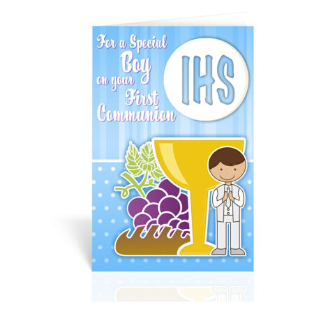 First Communion Boy with Chalice Gold-Embossed Greeting Card – 4.1" x 6" – 10 Pack with Envelopes – Made in Italy