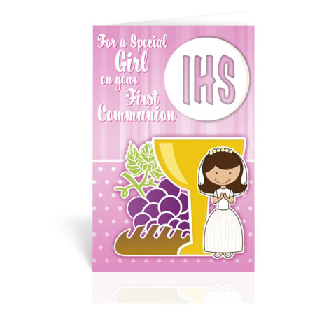 Girls First Communion Gold-Embossed Greeting Card – Chalice Design – 4.1" x 6" – 10 Pack with Envelopes – Made in Italy