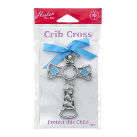 Cathedral Window Praying Boy Pewter Crib Cross