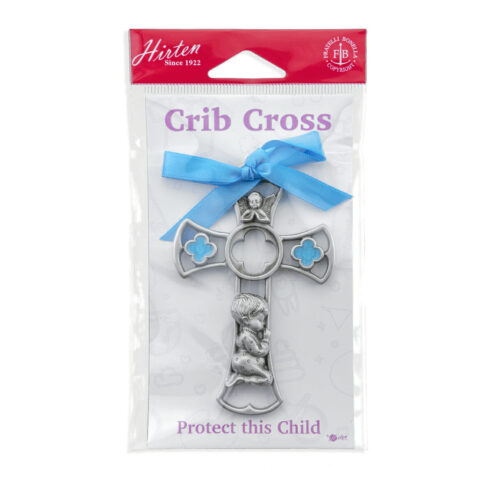 Cathedral Window Praying Boy Pewter Crib Cross